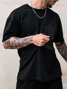 Manfinity RSRT 男士標語和棕櫚樹印花T恤 - 黑色 - 查看 2