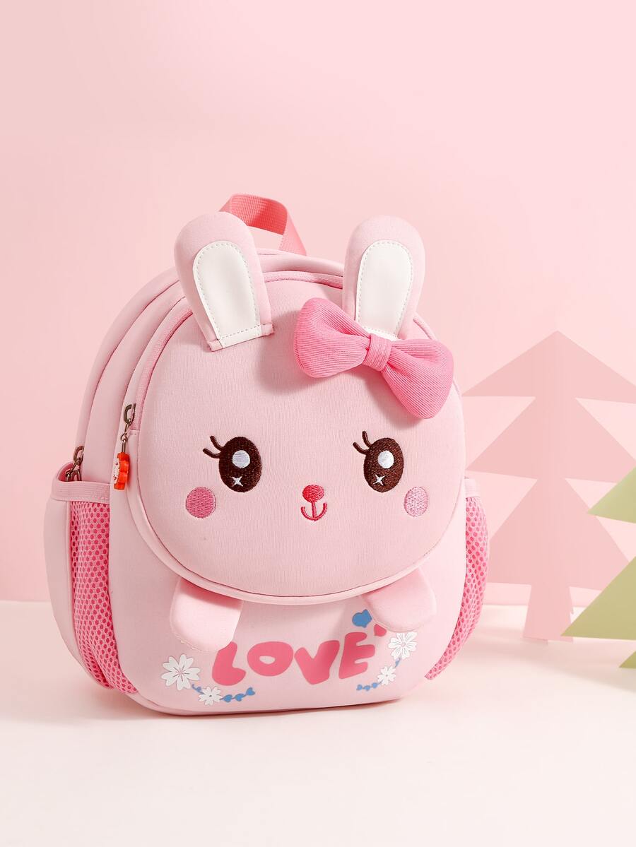 1個可愛的卡通粉色兔子圖案背包,適用於幼兒女孩,幼稚園,旅行 - 粉色 - 查看 1