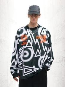 Men Letter Graphic Drop Shoulder Tee - Multicolor - View 1