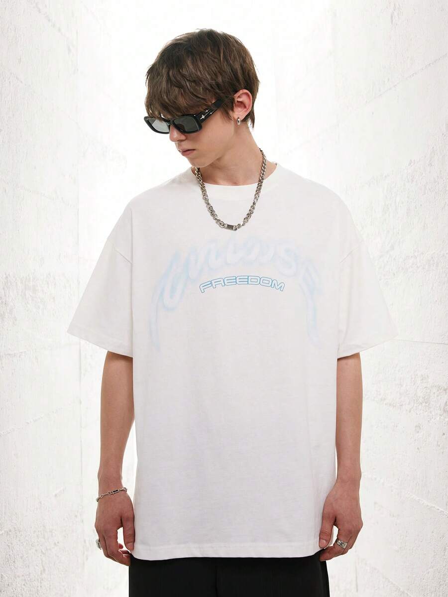 男士人物和標語圖案T恤 - 白色 - 查看 1