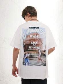 男士人物和標語圖案T恤 - 白色 - 查看 2