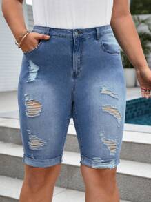 SHEIN LUNE Shorts en mezclilla desgarro bajo de doblez