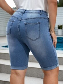 SHEIN LUNE Shorts en mezclilla desgarro bajo de doblez