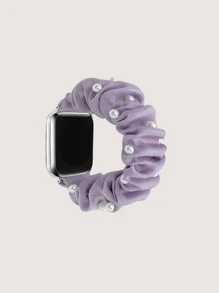 Faux Pearl Decor Scrunchie Watchband Tương thích với Apple Watch - Màu tím - Xem 1