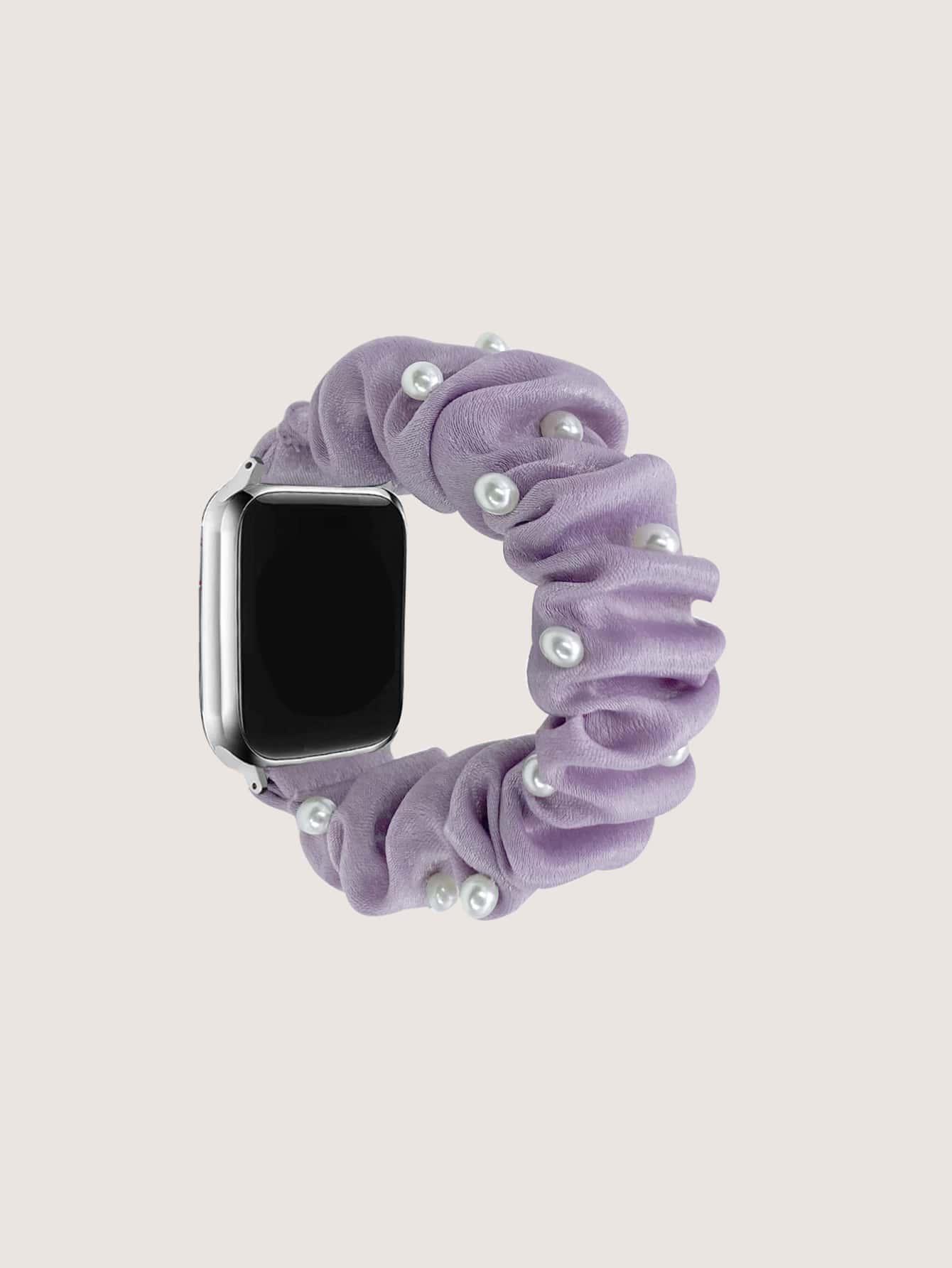 Faux Pearl Decor Scrunchie Watchband Tương thích với Apple Watch - Màu tím - Xem 1