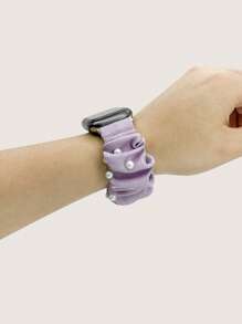 Faux Pearl Decor Scrunchie Watchband Tương thích với Apple Watch - Màu tím - Xem 3