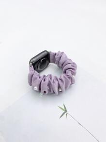 Faux Pearl Decor Scrunchie Watchband Tương thích với Apple Watch - Màu tím - Xem 4