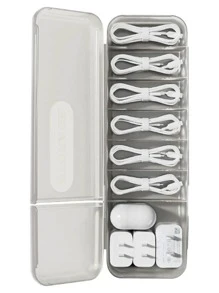 1pc Clear Data Cable Storage Box - White - View 2