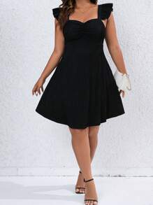 SHEIN LUNE Vestido ribete con fruncido pecho con fruncido - Negro - Ver 4
