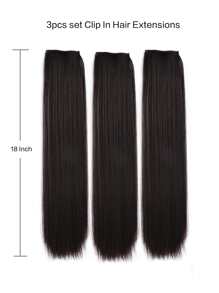 3入組夾片中等直筒合成纖維接髮 - 棕色 - 查看 5