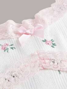 ROMWE Kawaii 小碎花印花撞色蕾丝吊带背心，学校 - 白色 - 查看 5