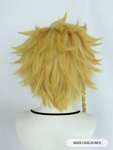 Cosplay Medium Straight Synthetic Wig With Bangs & 1pc Wig Cap - Yellow - View 2
