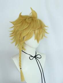 Cosplay Medium Straight Synthetic Wig With Bangs & 1pc Wig Cap - Yellow - View 3