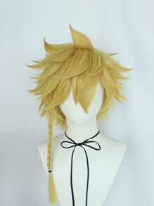 Cosplay Medium Straight Synthetic Wig With Bangs & 1pc Wig Cap - Yellow - View 5