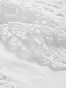 DAZY 对比色凸纹蕾丝个性领 T 恤，荷叶边 - 白色 - 查看 3