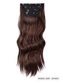 4 piezas Extensión del pelo con clip medio ondulado sintético - Café integral - Ver 2