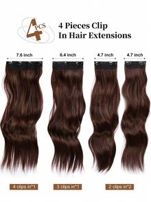 4 piezas Extensión del pelo con clip medio ondulado sintético - Café integral - Ver 5