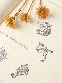 1pc Cat Pattern Wooden Stamp, Cute Multi-purpose Scrapbooking Seal For DIY Craft - Khaki - View 3