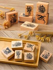 1pc Cat Pattern Wooden Stamp, Cute Multi-purpose Scrapbooking Seal For DIY Craft - Khaki - View 4
