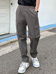 DAZY Men Flap Pocket Side Cargo Trousers - Dark Grey - View 5