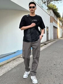 DAZY Men Flap Pocket Side Cargo Trousers - Dark Grey - View 4