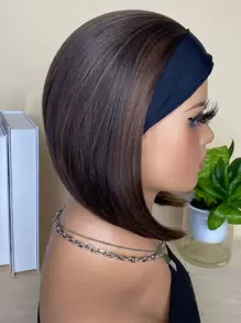 Peruca Sintética Resistente Ao Calor Cabelo Liso Curto Bob Com Faixa Destaques 12 Polegadas Perucas Sintéticas Para Uso Diário - Cor do Piano - Ver 3