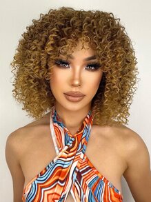nimoki Afro Short Curly Synthetic Wig With Bangs - Multicolor - View 3