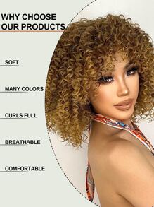 nimoki Afro Short Curly Synthetic Wig With Bangs - Multicolor - View 6