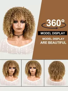 nimoki Afro Short Curly Synthetic Wig With Bangs - Multicolor - View 9