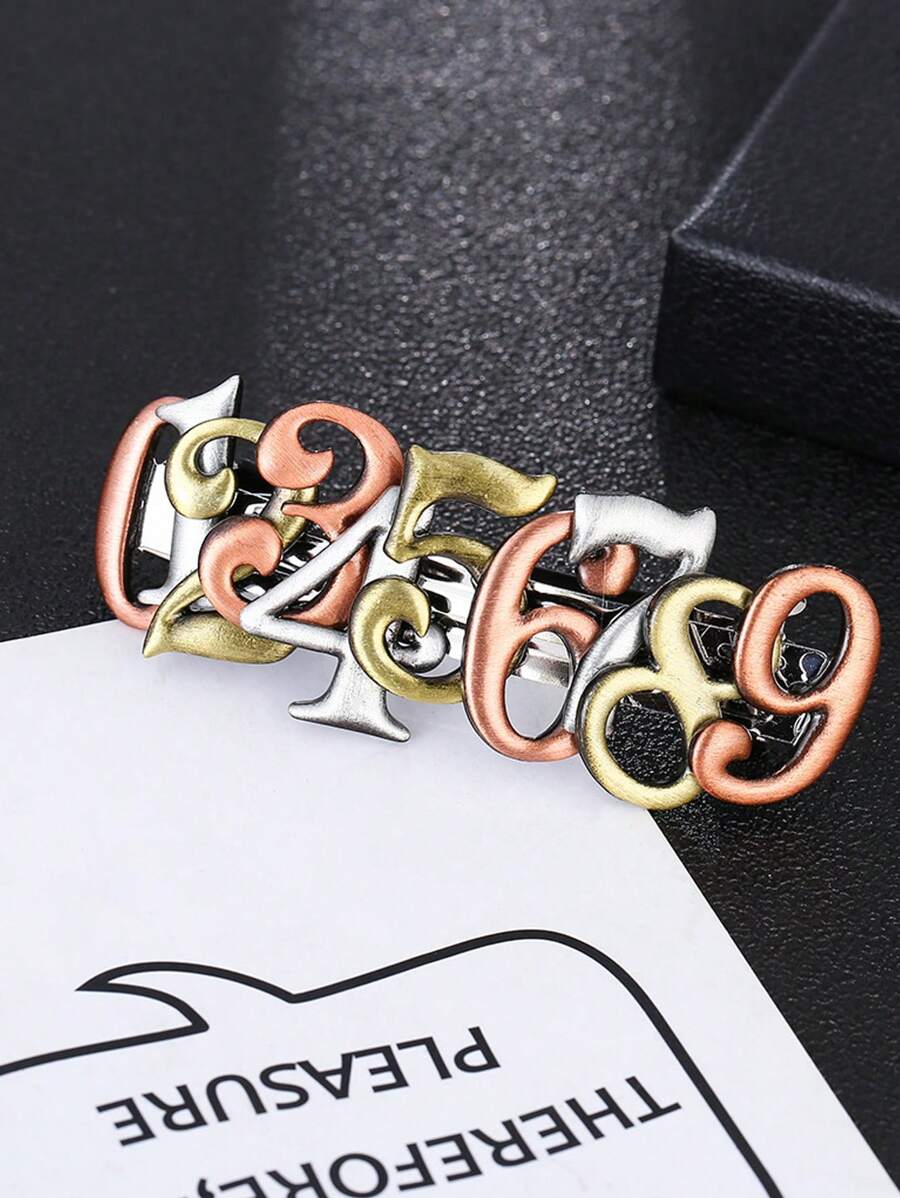 1入組女士撞色數字裝飾時尚彈簧夾適用於頭髮裝飾用品 - 彩色 - 查看 1