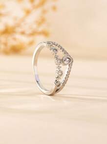 1入組魅力四射方晶鋯石水滴裝飾戒指適合女士適合派對 - 銀色 - 查看 1