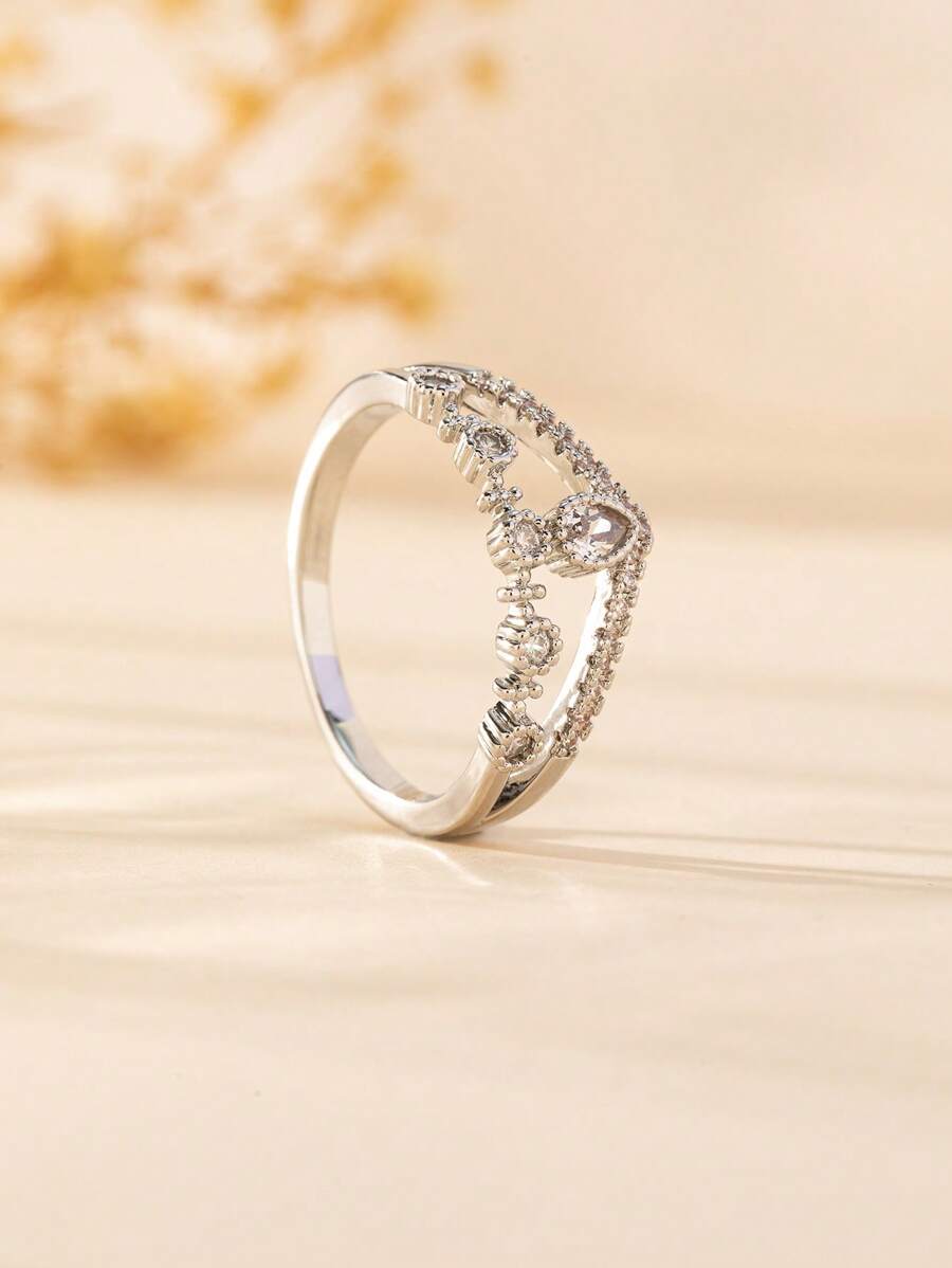 1入組魅力四射方晶鋯石水滴裝飾戒指適合女士適合派對 - 銀色 - 查看 1