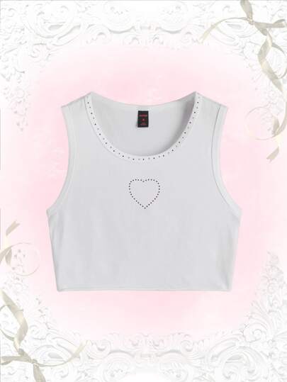 Rhinestone Heart Pattern Tank Top