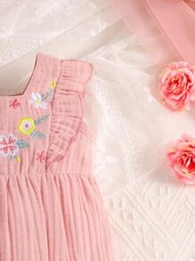 SHEIN Bebé Body con bordado floral ribete con fruncido - Rosa vieja - Ver 3