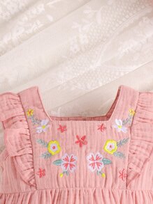 SHEIN Bebé Body con bordado floral ribete con fruncido - Rosa vieja - Ver 4