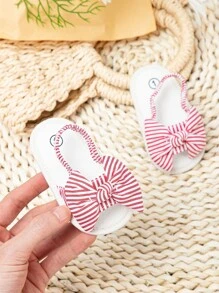 Baby Bow Decor Striped Pattern Slingback Sandals, Preppy Outdoor Sandals - Red - View 1