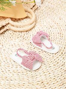 Baby Bow Decor Striped Pattern Slingback Sandals, Preppy Outdoor Sandals - Red - View 2