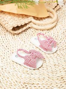 Baby Bow Decor Striped Pattern Slingback Sandals, Preppy Outdoor Sandals - Red - View 5