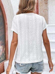 SHEIN Frenchy Áo sơ mi nữ Tương phản ren Tranh thêu màu trơn Boho - trắng - Xem 2