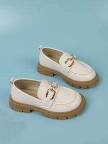 學院平底樂福鞋適用於金屬裝飾一腳蹬平底鞋 - 米色 - 查看 1