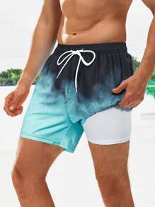Manfinity Swimmode Quần short nam đi biển Túi Dây kéo Đắp vá Ombre - Nhiều màu - Xem 1