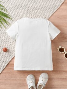 SHEIN Toddler Boys Letter & Cartoon Face Print Tee - White - View 2