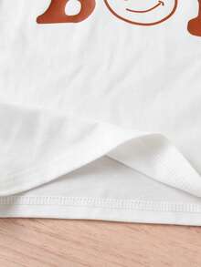 SHEIN Toddler Boys Letter & Cartoon Face Print Tee - White - View 3