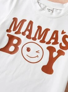 SHEIN Toddler Boys Letter & Cartoon Face Print Tee - White - View 4