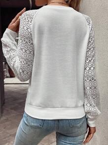 SHEIN LUNE Sudadera con encaje en contraste de manga raglán - Blanco - Ver 2