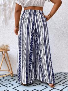 SHEIN Holidaya Quần Plus Size Thắt nơ trước Bộ lạc Boho - Màu xanh lam - Xem 2