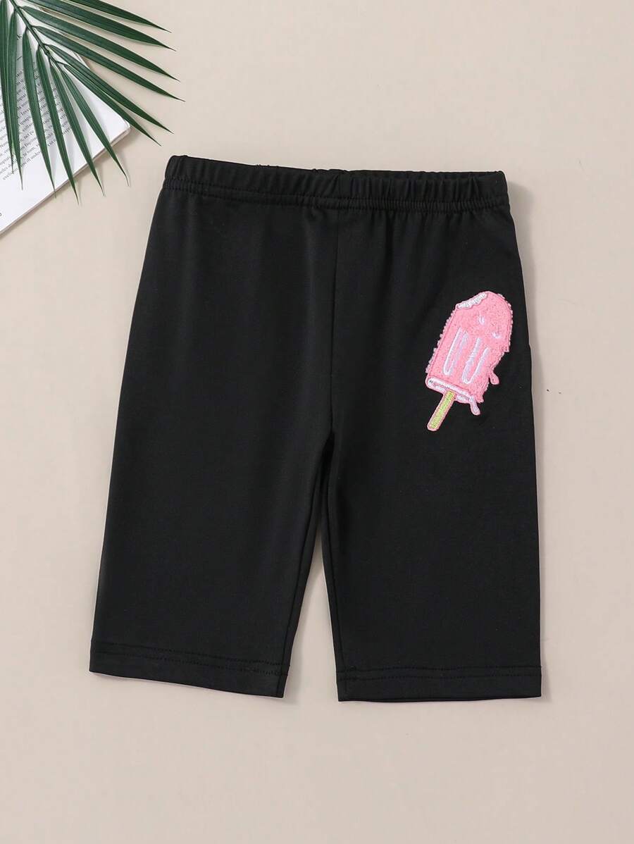 小女童冰淇淋刺繡騎行褲