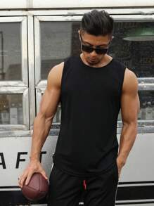 Men Colourblock Letter Graphic Sports Tank Top - Black - View 3