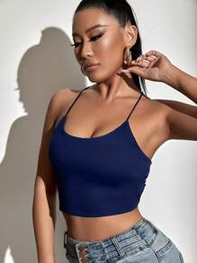 Allurite Lace Up Backless Cami Top - Navy Blue - View 6