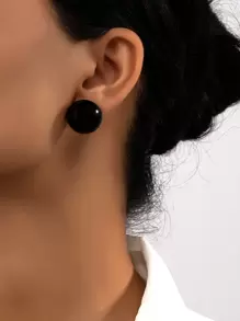 Round Stud Earrings - Black - View 1
